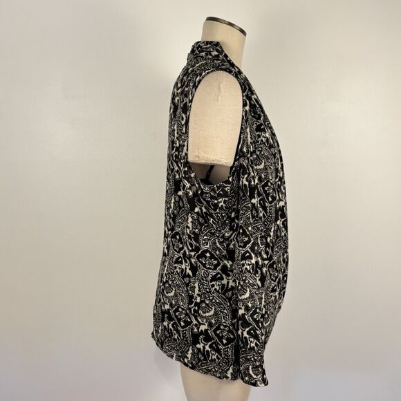 Talbots Black and White Paisley Blouse & Tank Cowl Neck Wrap Sleeveless Size 16W - Picture 4 of 7